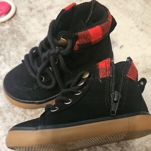 Black With Buffalo Plaid Trim High-Top Sneakers